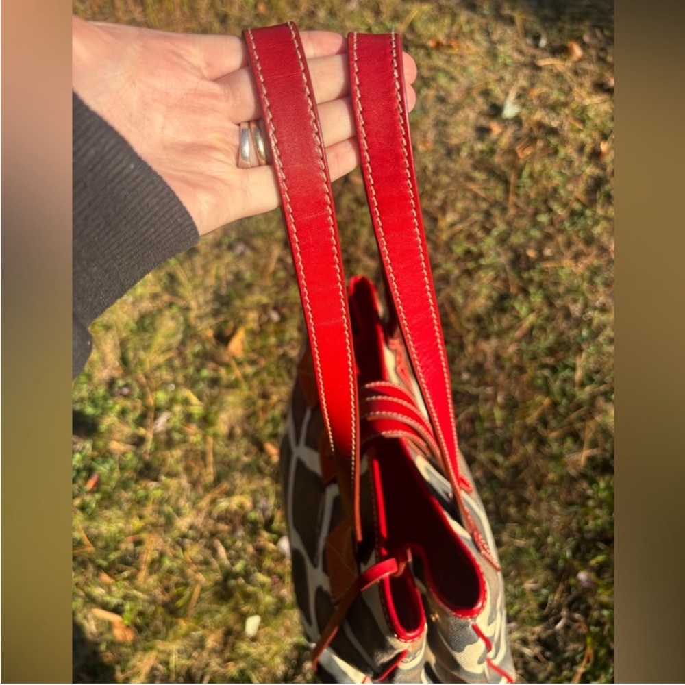 Dooney & Bourke Red and Brown Giraffe Print Tote - Picture 14 of 16